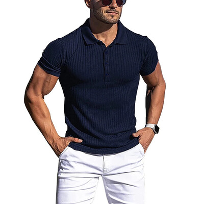 Uued Suvised Polo Meeste Solid Stripe Fitness Elasticity lühikeste varrukatega polo särgid meestele Fashion Stand Collar Meeste särgid