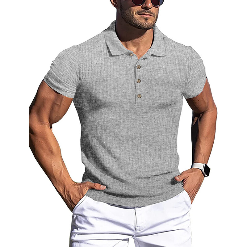 Uued Suvised Polo Meeste Solid Stripe Fitness Elasticity lühikeste varrukatega polo särgid meestele Fashion Stand Collar Meeste särgid