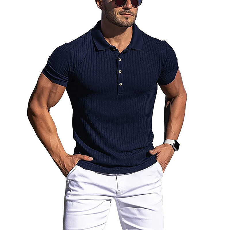 Uued Suvised Polo Meeste Solid Stripe Fitness Elasticity lühikeste varrukatega polo särgid meestele Fashion Stand Collar Meeste särgid