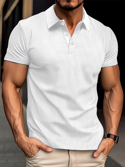 Új férfi rövid ujjú póló nyári egyszínű hajtókás póló férfi légáteresztő utcai ruházat POPL ing