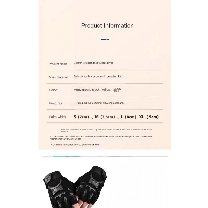 Dječje taktičke rukavice s pola prstiju za muškarce i žene, protuklizne, otporne na habanje, prozračne elastične treninge kampiranja