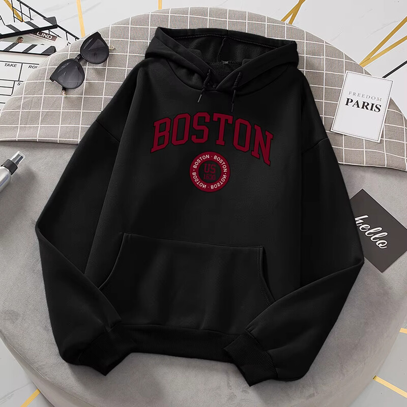 Boston City Us osnovan 1630. Hoodies Ženske tople udobne pulovere Modne ležerne ženske majice s kapuljačom Basic All Match Sweatshirt