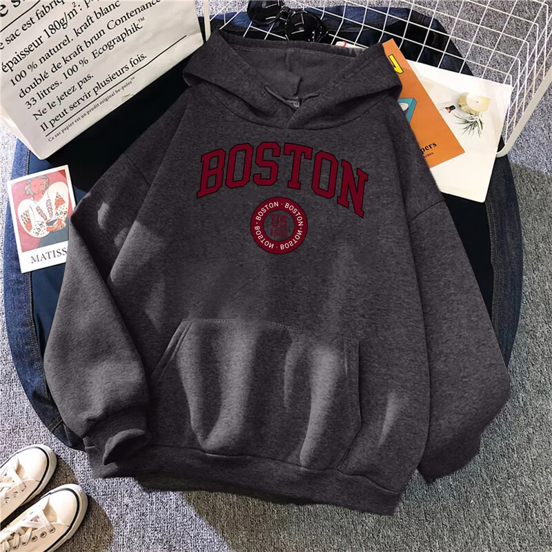 Boston City Us osnovan 1630. Hoodies Ženske tople udobne pulovere Modne ležerne ženske majice s kapuljačom Basic All Match Sweatshirt
