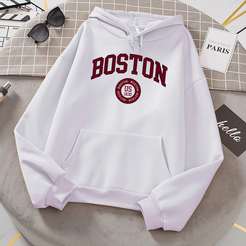 Boston City Us osnovan 1630. Hoodies Ženske tople udobne pulovere Modne ležerne ženske majice s kapuljačom Basic All Match Sweatshirt