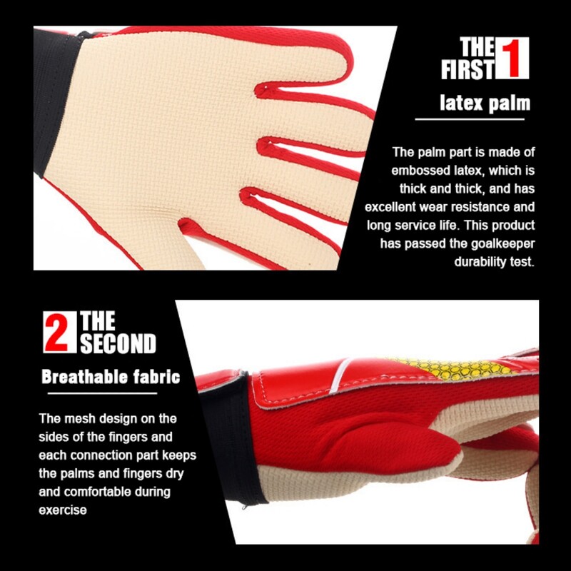 Детски футболни вратарски ръкавици Дишащи тренировъчни неплъзгащи се латексови ръкавици Защита на пръстите на вратата Удебелени ръкавици Професионална ръкавица