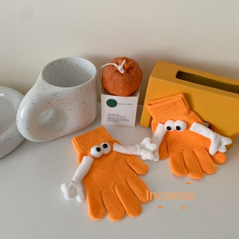 Κούκλα με μεγάλα μάτια χέρι-χέρι Μαγνητικά πλεκτά γάντια Οθόνη αφής Ζεστή μαγνητική μαθητική πλεκτά γάντια αστεία ανοιχτά δάχτυλα