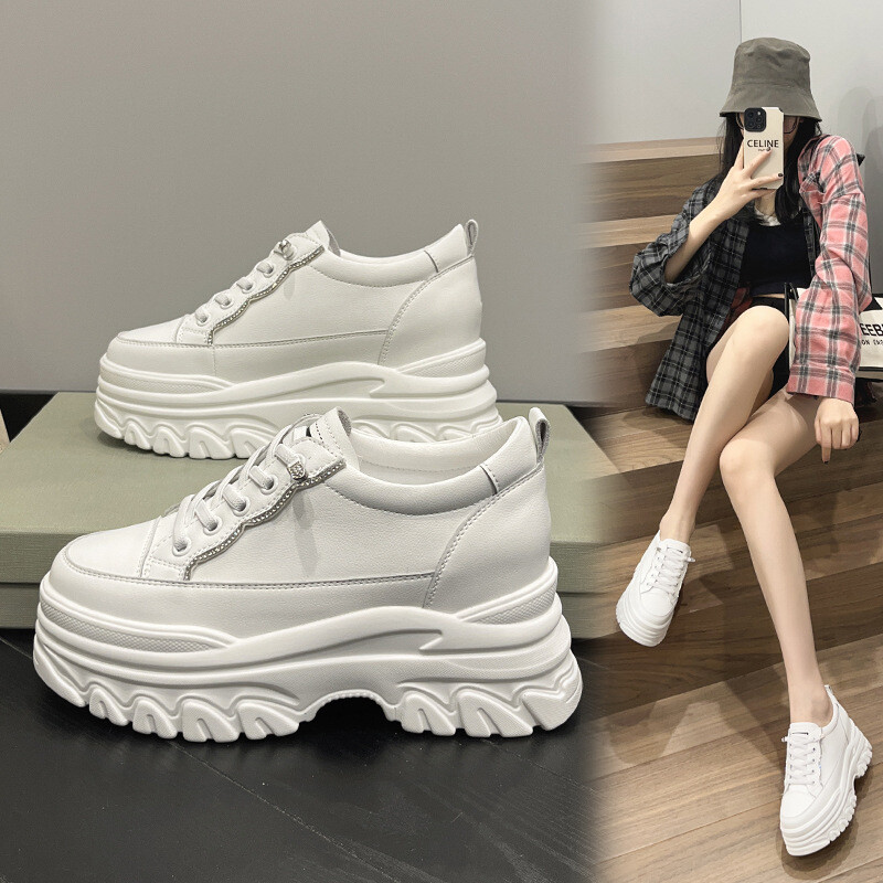 Bijele cipele s debelim potplatom za žene 2024. proljeće i jesen nove sportske i ležerne cipele s platformom moderne i svestrane ženske cipele s povećanjem unutarnje visine