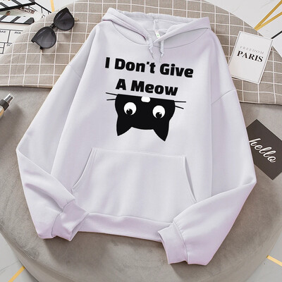 I Don't Give A Meow Black Cat Hoodies Ženska prevelika labava topla majica s kapuljačom Street Sport Tide Sweatshirt modna udobna majica s kapuljačom