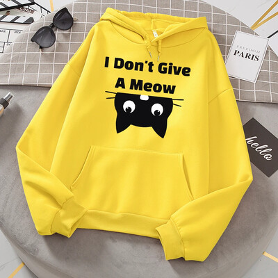 I Don't Give A Meow Black Cat Hoodies Ženska prevelika labava topla majica s kapuljačom Street Sport Tide Sweatshirt modna udobna majica s kapuljačom