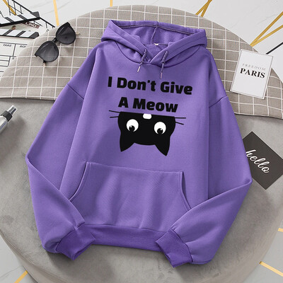 I Don't Give A Meow Black Cat Hoodies Ženska prevelika labava topla majica s kapuljačom Street Sport Tide Sweatshirt modna udobna majica s kapuljačom