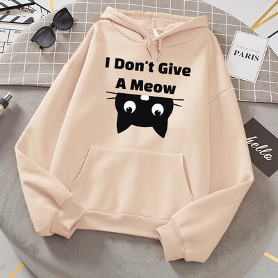 I Don't Give A Meow Black Cat Hoodies Ženska prevelika labava topla majica s kapuljačom Street Sport Tide Sweatshirt modna udobna majica s kapuljačom