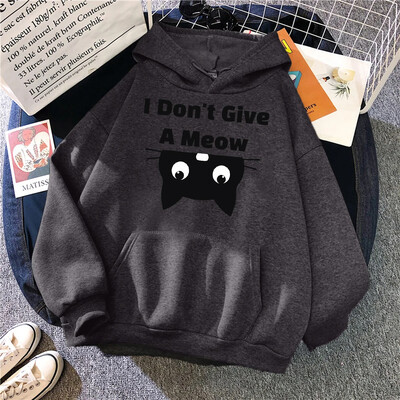 I Don't Give A Meow Black Cat Hoodies Ženska prevelika labava topla majica s kapuljačom Street Sport Tide Sweatshirt modna udobna majica s kapuljačom