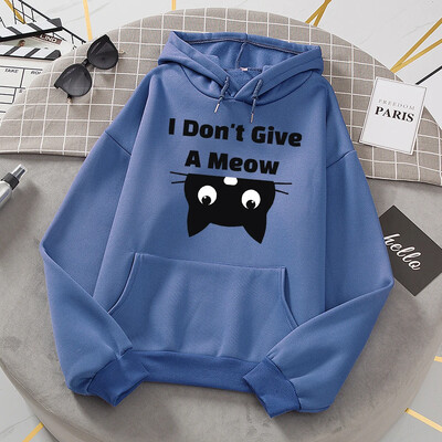I Don't Give A Meow Black Cat Hoodies Ženska prevelika labava topla majica s kapuljačom Street Sport Tide Sweatshirt modna udobna majica s kapuljačom