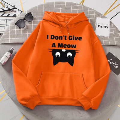 I Don't Give A Meow Black Cat Hoodies Ženska prevelika labava topla majica s kapuljačom Street Sport Tide Sweatshirt modna udobna majica s kapuljačom