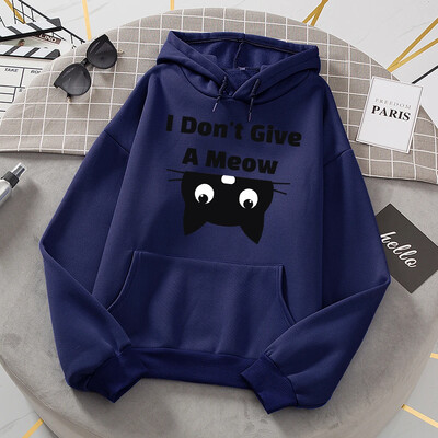I Don't Give A Meow Black Cat Hoodies Ženska prevelika labava topla majica s kapuljačom Street Sport Tide Sweatshirt modna udobna majica s kapuljačom
