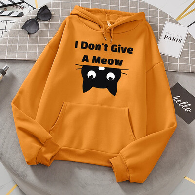 I Don't Give A Meow Black Cat Hoodies Ženska prevelika labava topla majica s kapuljačom Street Sport Tide Sweatshirt modna udobna majica s kapuljačom