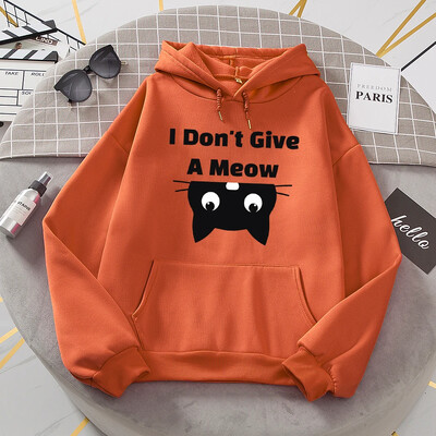 I Don't Give A Meow Black Cat Hoodies Ženska prevelika labava topla majica s kapuljačom Street Sport Tide Sweatshirt modna udobna majica s kapuljačom
