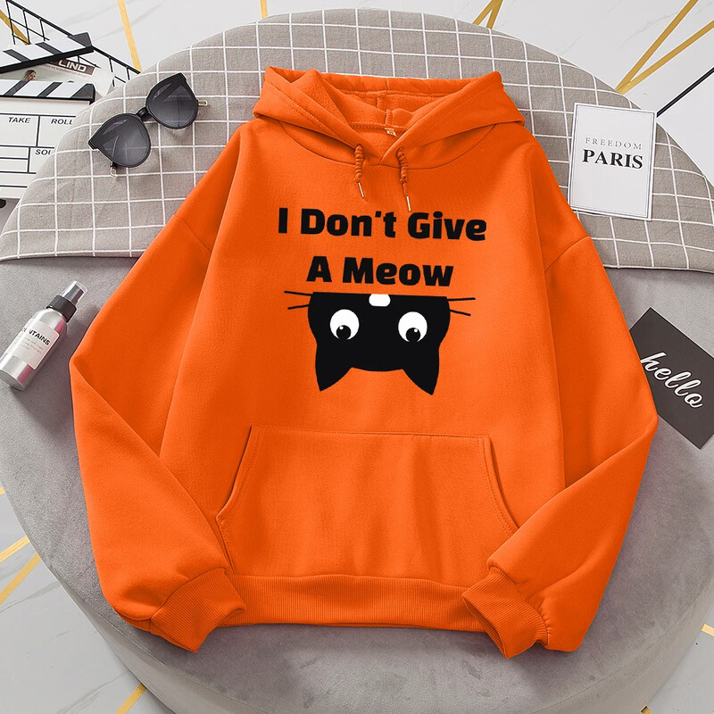 I Don't Give A Meow Black Cat Hoodies Ženska prevelika labava topla majica s kapuljačom Street Sport Tide Sweatshirt modna udobna majica s kapuljačom