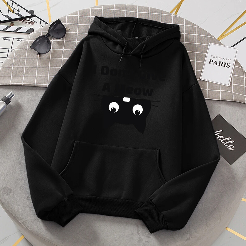 I Don't Give A Meow Black Cat Hoodies Ženska prevelika labava topla majica s kapuljačom Street Sport Tide Sweatshirt modna udobna majica s kapuljačom