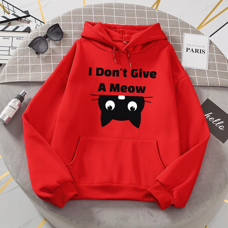 I Don't Give A Meow Black Cat Hoodies Ženska prevelika labava topla majica s kapuljačom Street Sport Tide Sweatshirt modna udobna majica s kapuljačom