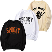 Halloweenske grafické mikiny s okrúhlym výstrihom pre mužov a ženy, jesenné teplé flísové podšívky, pulóvre, atletické ležérne voľné strihy