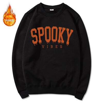 Halloweenske grafické mikiny s okrúhlym výstrihom pre mužov a ženy, jesenné teplé flísové podšívky, pulóvre, atletické ležérne voľné strihy