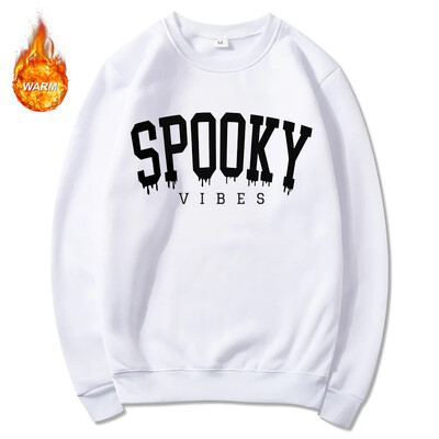 Halloweenske grafické mikiny s okrúhlym výstrihom pre mužov a ženy, jesenné teplé flísové podšívky, pulóvre, atletické ležérne voľné strihy