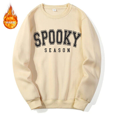 Halloweenske grafické mikiny s okrúhlym výstrihom pre mužov a ženy, jesenné teplé flísové podšívky, pulóvre, atletické ležérne voľné strihy