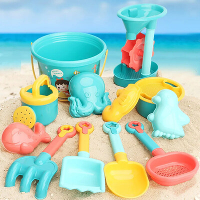 13/18PCS Summer Children Toys Beach Set Cartoon Bucket Shovel Silicone Sandbox Accessories Bag Summer Outdoor Sand Toys Water