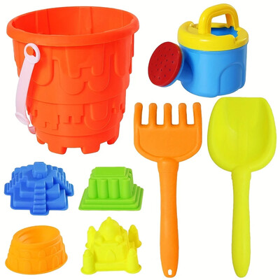 Jucării de plajă pentru copii 8 seturi de jucării de plajă, inclusiv găleți pentru nisip, greble, lopeți, 4 forme de nisip și sticle de apă - pentru copii