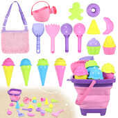 3/17kom Dječji set igračaka za plažu Ljeto Kopanje pijeska Sklopive kante Mrežasta torba Lopate Silikonske prijenosne igre za putovanja Igrajte se s pijeskom