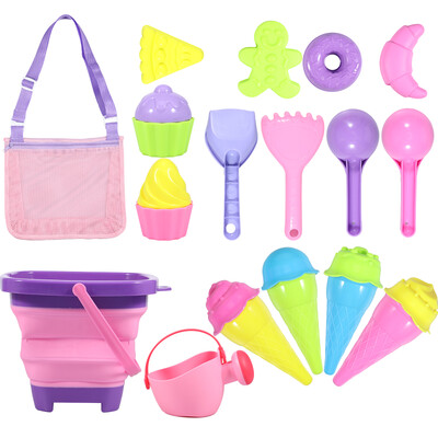 3/17kom Dječji set igračaka za plažu Ljeto Kopanje pijeska Sklopive kante Mrežasta torba Lopate Silikonske prijenosne igre za putovanja Igrajte se s pijeskom