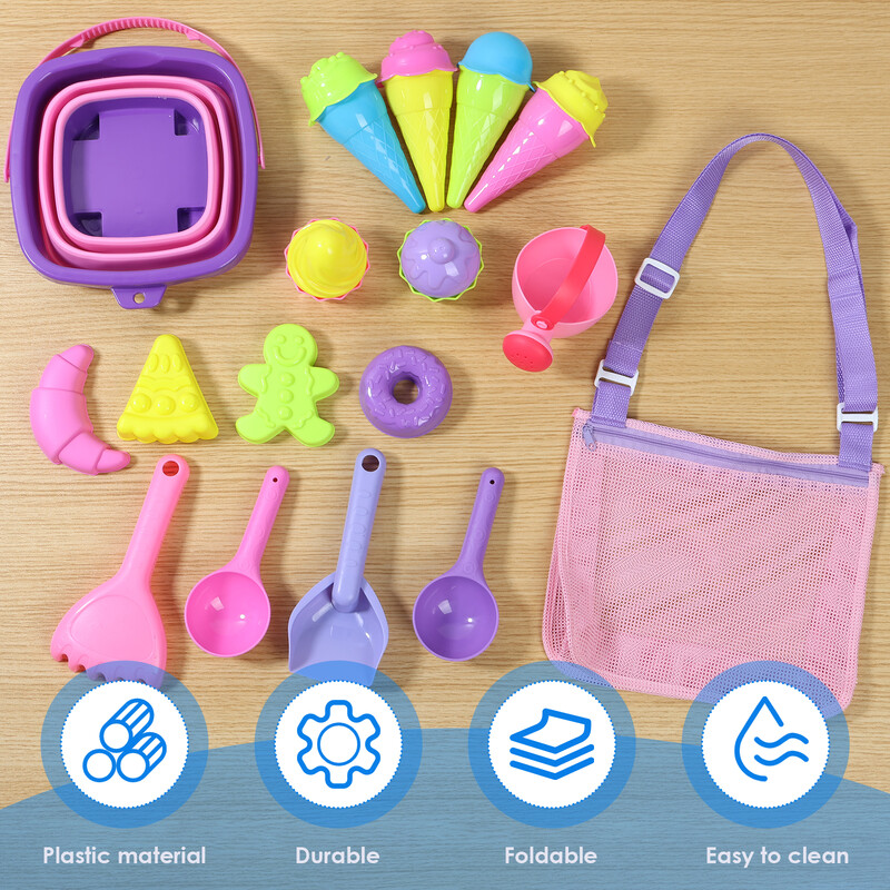 3/17kom Dječji set igračaka za plažu Ljeto Kopanje pijeska Sklopive kante Mrežasta torba Lopate Silikonske prijenosne igre za putovanja Igrajte se s pijeskom