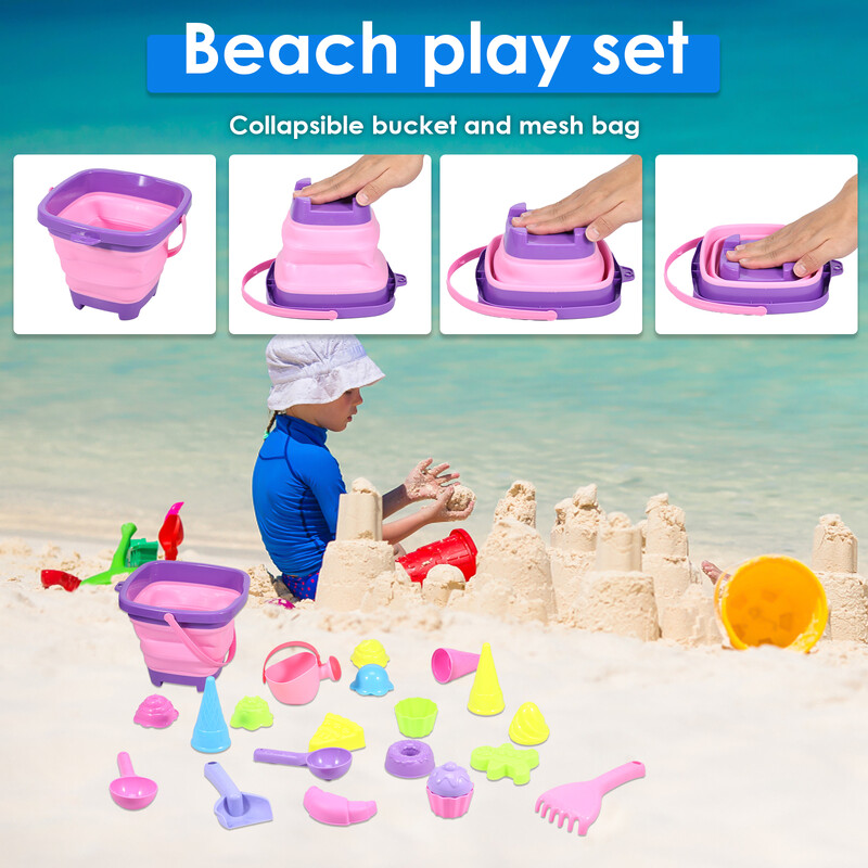 3/17kom Dječji set igračaka za plažu Ljeto Kopanje pijeska Sklopive kante Mrežasta torba Lopate Silikonske prijenosne igre za putovanja Igrajte se s pijeskom