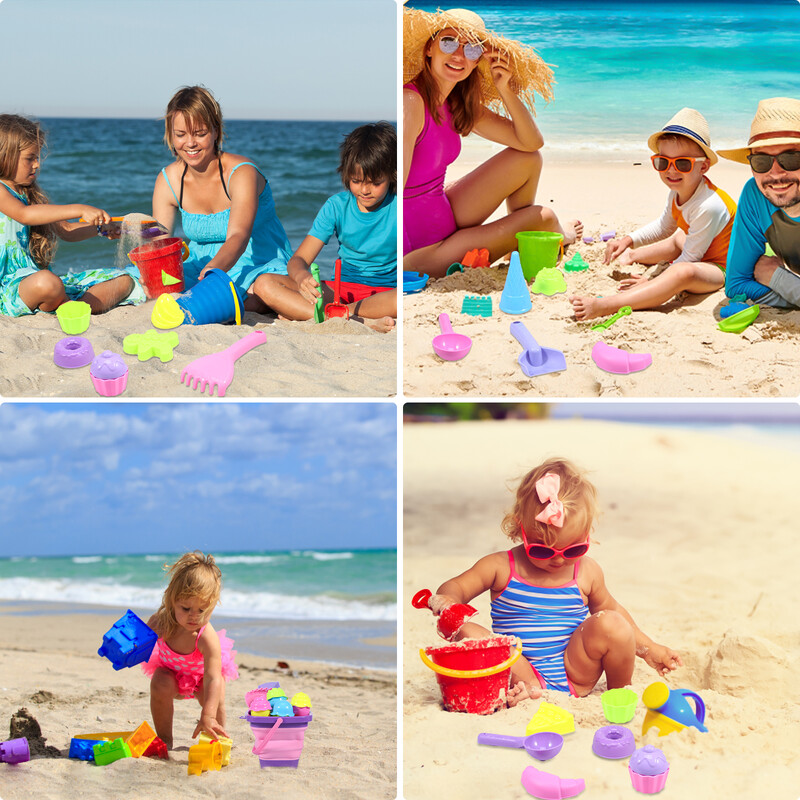 3/17kom Dječji set igračaka za plažu Ljeto Kopanje pijeska Sklopive kante Mrežasta torba Lopate Silikonske prijenosne igre za putovanja Igrajte se s pijeskom