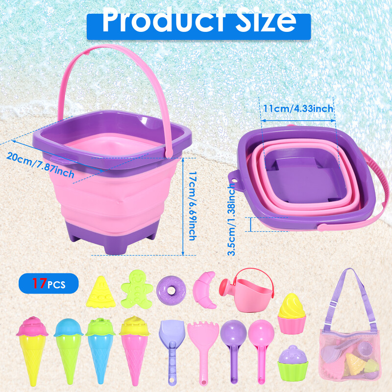 3/17kom Dječji set igračaka za plažu Ljeto Kopanje pijeska Sklopive kante Mrežasta torba Lopate Silikonske prijenosne igre za putovanja Igrajte se s pijeskom