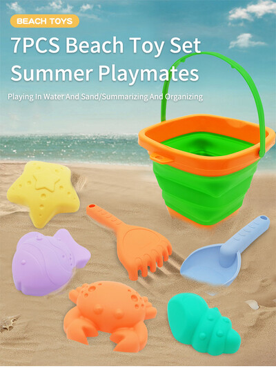 Igračke za plažu za djecu Set igračaka za pijesak za malu djecu Pješčanik Igračke sa sklopivom kantom Lopata Set grabljica Kalupi za pijesak Ljeto na otvorenom