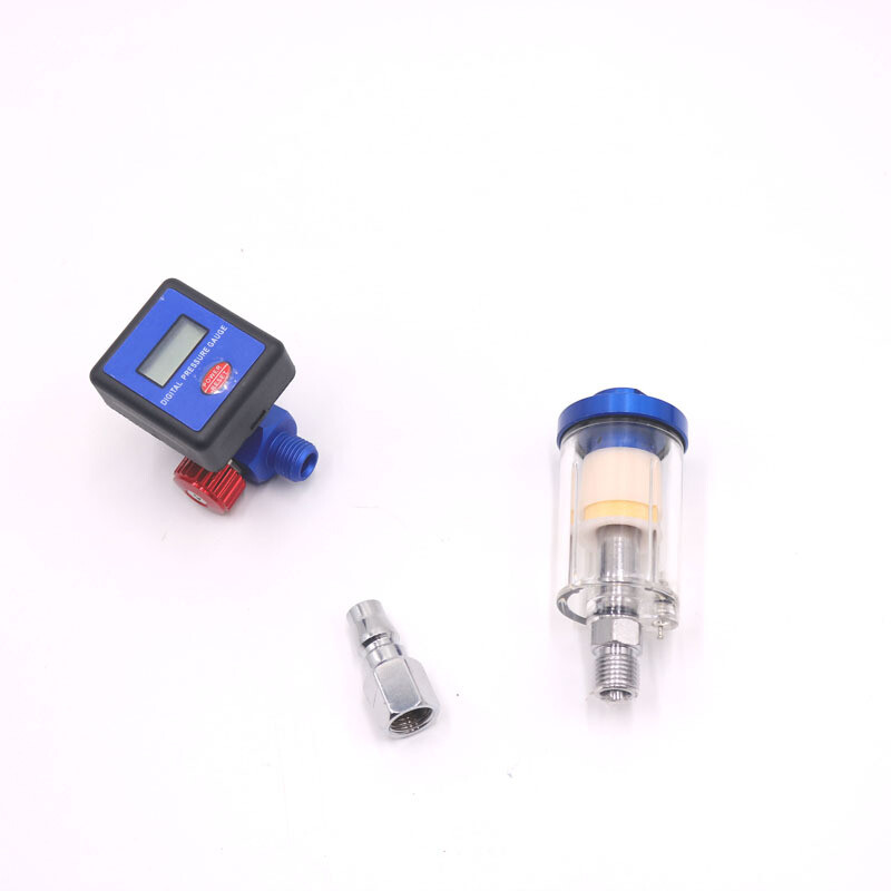 Boutique dažų pistoletas, skaitmeninis ekranas, intelektualus elektroninis slėgio reguliatorius, filtro elementas, separatorius, žemo slėgio purškimo pistoletas, įleidimo ir išleidimo angos slėgio matuoklis