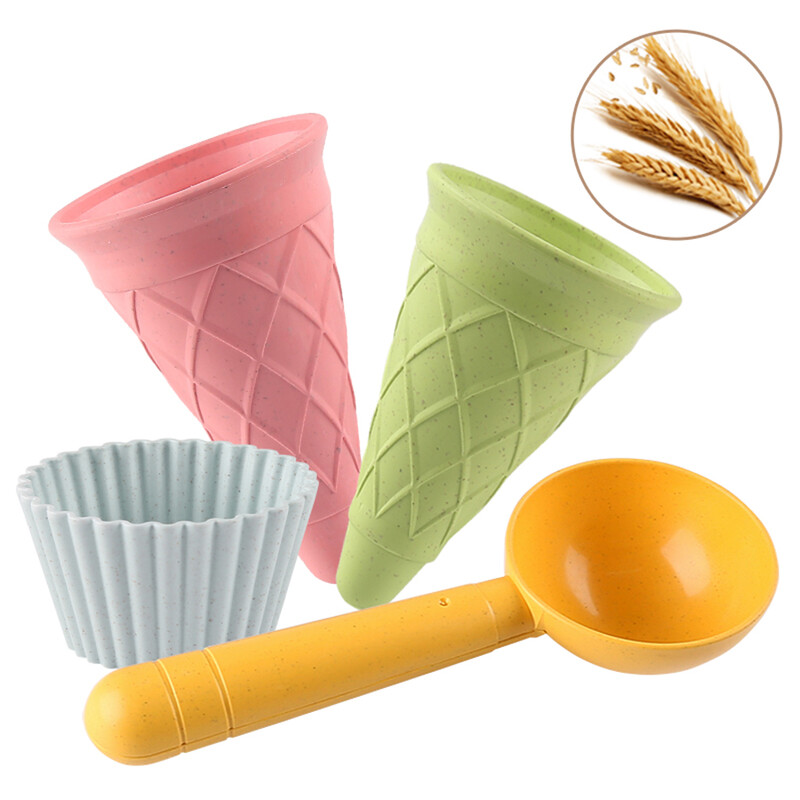 4-dijelni set plavi cakeembryo Play House Toy Beach Ice Cream Tube Digging Spoon cakes embryo Set Plastic Ice Cream Cup Igračka za plažu