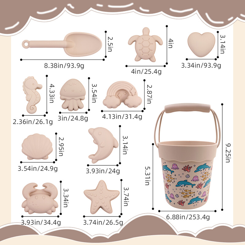 Dječji set silikonskih igračaka za plažu na otvorenom, lopata za kopanje pijeska na plaži, alat za kupanje bebe i igranje u vodi, prijenosna kanta