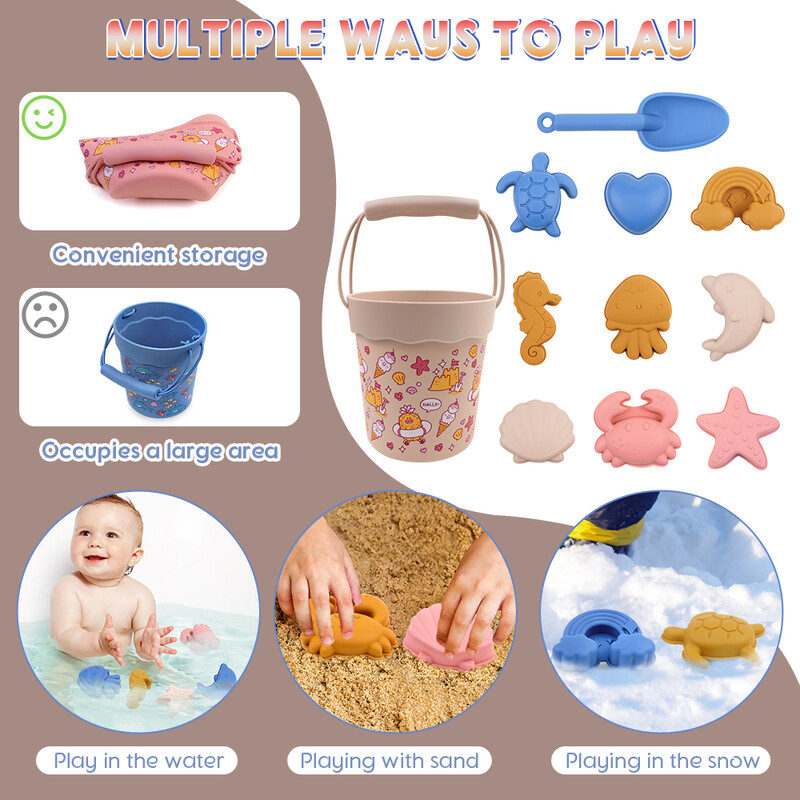 Dječji set silikonskih igračaka za plažu na otvorenom, lopata za kopanje pijeska na plaži, alat za kupanje bebe i igranje u vodi, prijenosna kanta