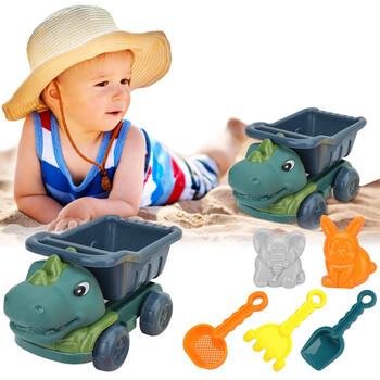 6 τεμ Dinosaur Summer Beach Toys with Dump Truck Animal Sand Molds Shovel and Rake Sand Toys Sandbox Παιχνίδια για παιδιά νήπια