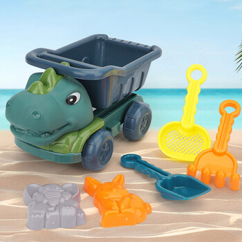 6 τεμ Dinosaur Summer Beach Toys with Dump Truck Animal Sand Molds Shovel and Rake Sand Toys Sandbox Παιχνίδια για παιδιά νήπια