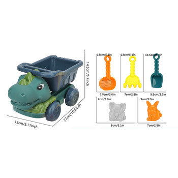 6 τεμ Dinosaur Summer Beach Toys with Dump Truck Animal Sand Molds Shovel and Rake Sand Toys Sandbox Παιχνίδια για παιδιά νήπια