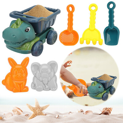 6 τεμ Dinosaur Summer Beach Toys with Dump Truck Animal Sand Molds Shovel and Rake Sand Toys Sandbox Παιχνίδια για παιδιά νήπια