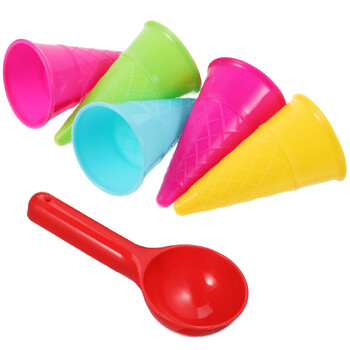 1 σετ 6 τμχ Seaside Toys Beach Sand Ice Cream Cones and Scoop Outdoor Toys for Kids Children (5 τμχ Κρέμα Χωνάκια και 1 τμχ Scoop R