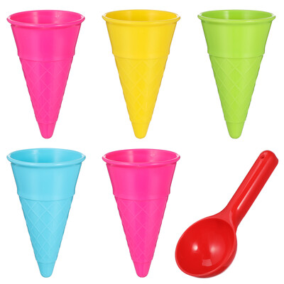 1 σετ 6 τμχ Seaside Toys Beach Sand Ice Cream Cones and Scoop Outdoor Toys for Kids Children (5 τμχ Κρέμα Χωνάκια και 1 τμχ Scoop R