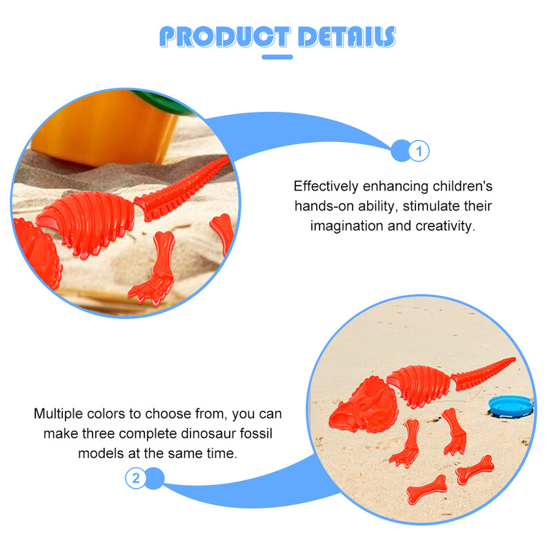 3 vnt. dinozaurų formų smėlio formelės vaikams, plastikiniai paplūdimio žaislai, žaislai vaikams