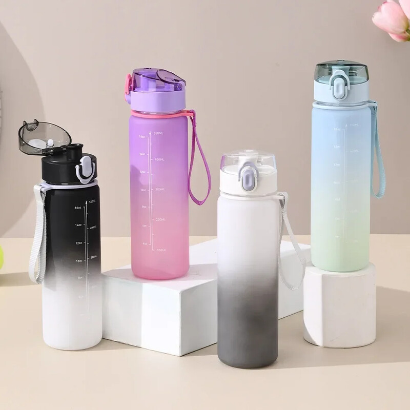 16oz gradientová farebná plastová fľaša na vodu pre vonkajšie použitie, 550ml športová fľaša na vodu, prenosná fľaša na vodu Space Cup na leto