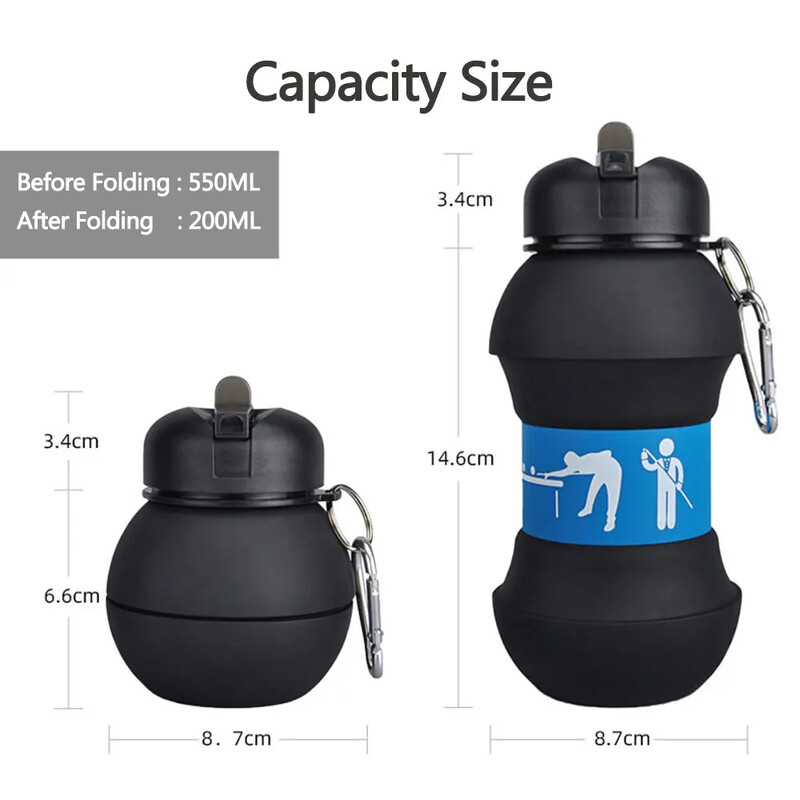 Összehajtható vizespalackpoharak kültéri sportokhoz, gömb alakú szivárgásmentes hordozható gyerekeknek, gömb alakú, golyós vízes pohár